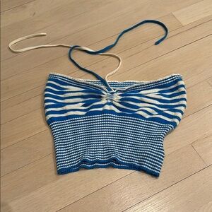 Blue and White Striped Women's Top